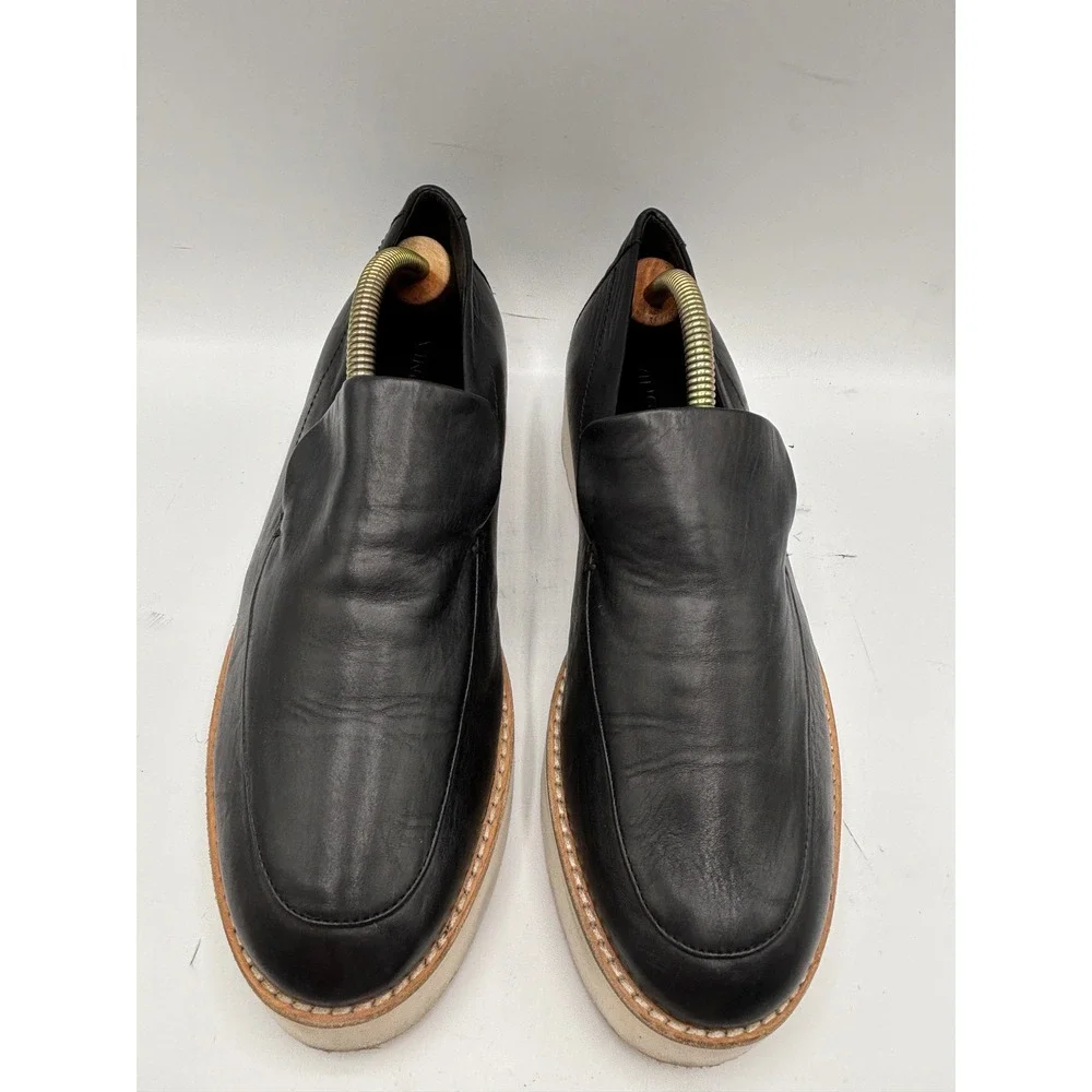 Vince Men's Black Leather Slip-On Platform Loafers Size 9M / EU 39